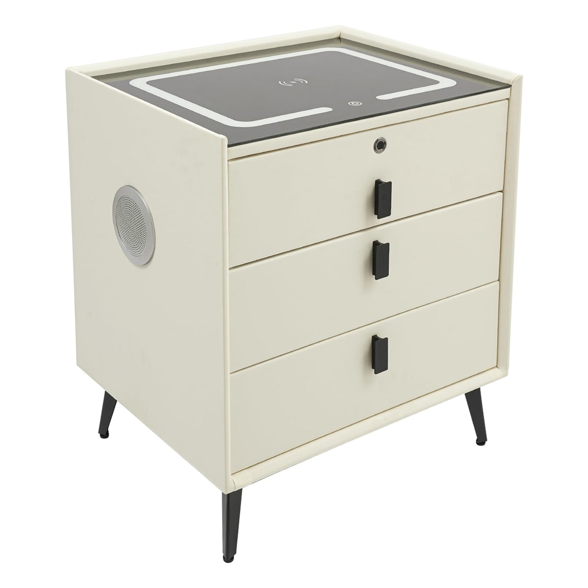 Beige White Smart LED Nightstand with USB Charging J9829