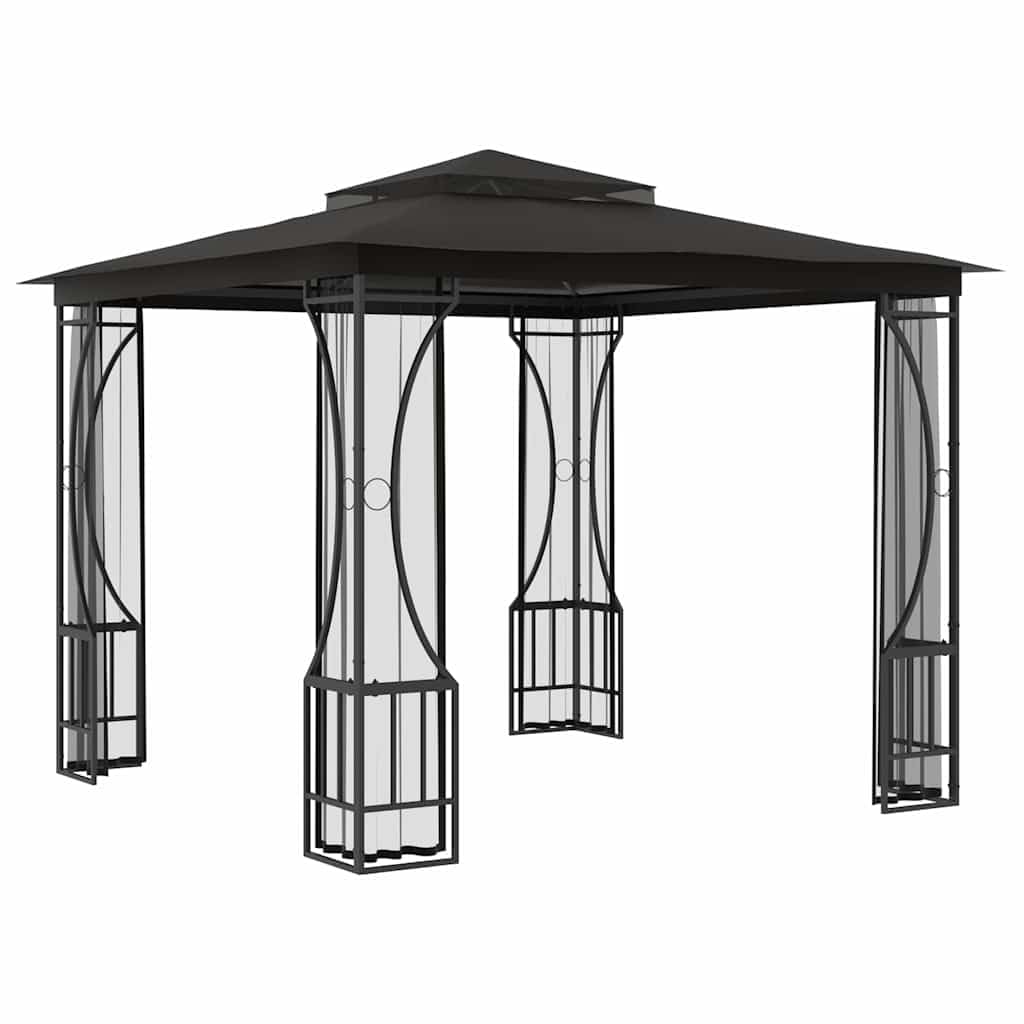 9.8'x9.8'x8.7' Anthracite Gazebo with Nets and Steel Frame N3122