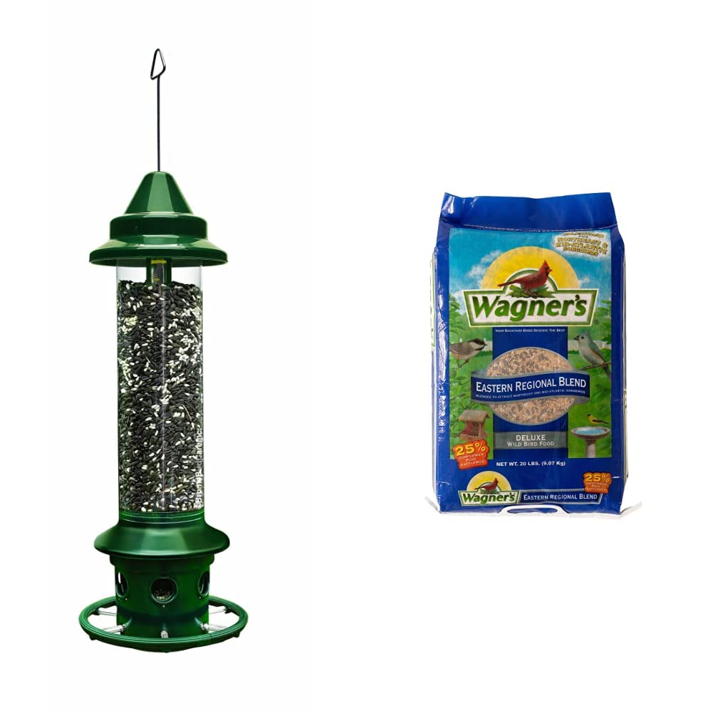 Green Squirrel-Proof Bird Feeder and 20-Pound Bag Wild Bird Food Y29031
