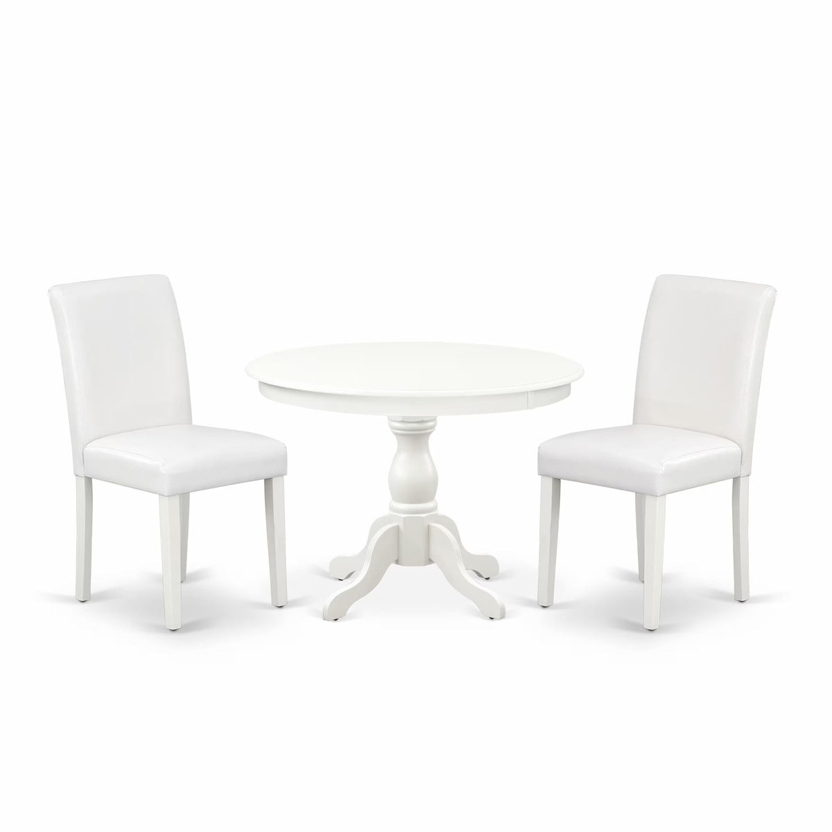 3 Piece Round Dining Table Set with 2 White Faux Leather Chairs W900324