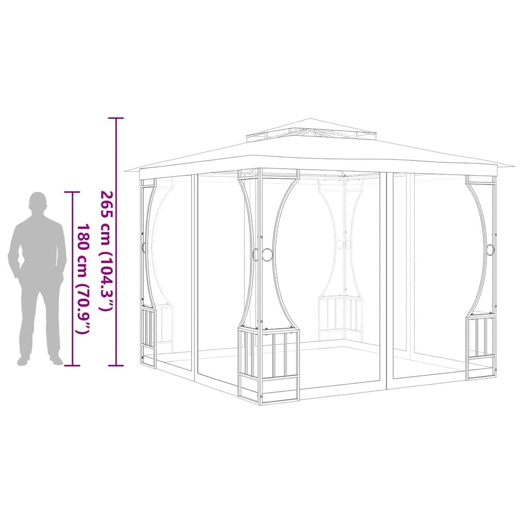9.8'x9.8'x8.7' Anthracite Gazebo with Nets and Steel Frame N3122