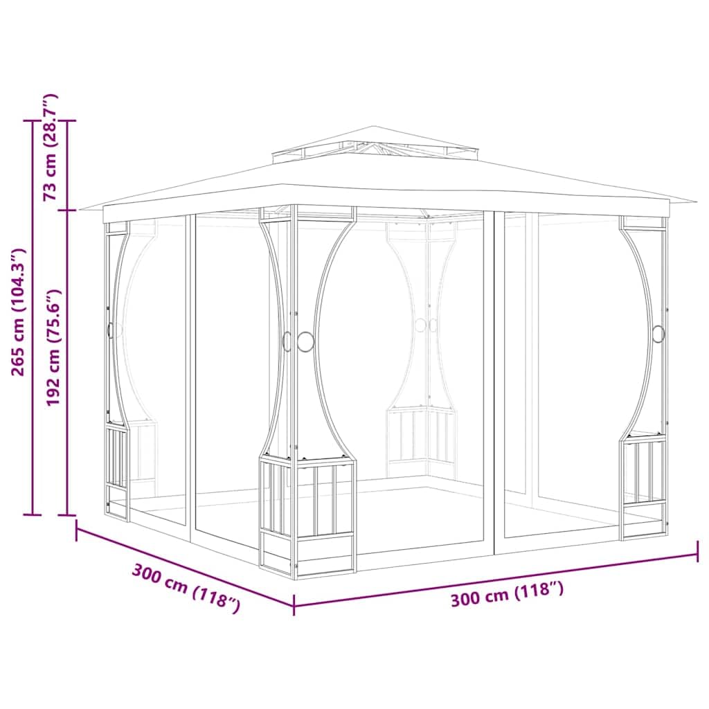 9.8'x9.8'x8.7' Anthracite Gazebo with Nets and Steel Frame N3122
