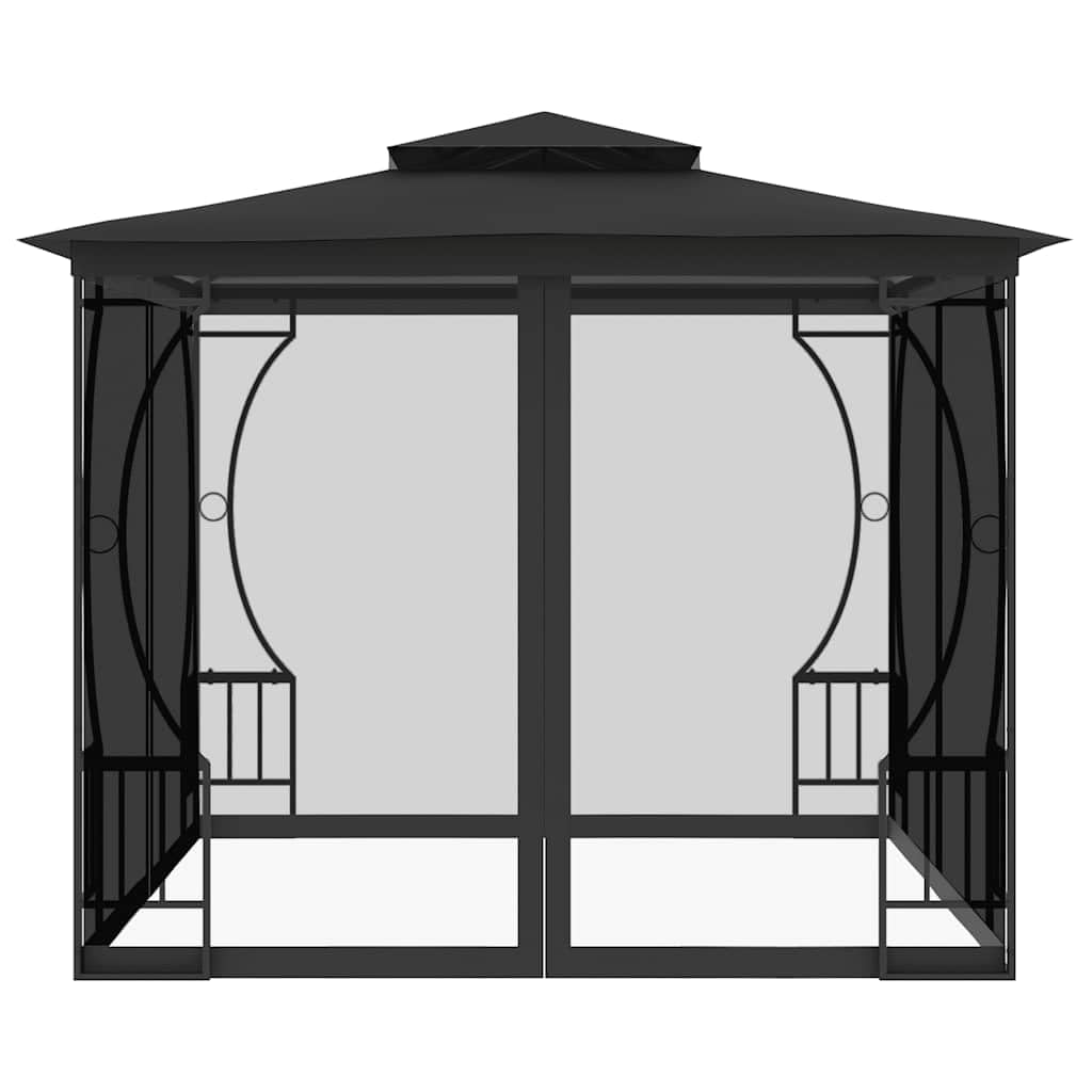 9.8'x9.8'x8.7' Anthracite Gazebo with Nets and Steel Frame N3122
