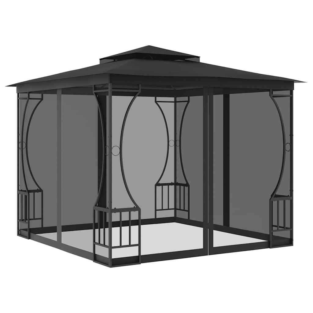 9.8'x9.8'x8.7' Anthracite Gazebo with Nets and Steel Frame N3122