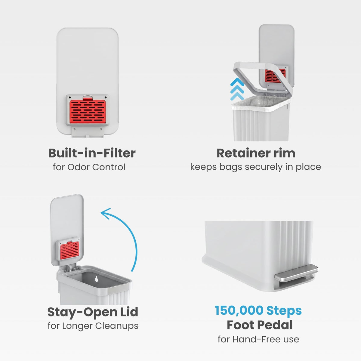 50 L Slim Step Pedal Kitchen Trash Can with Odor Filter O894