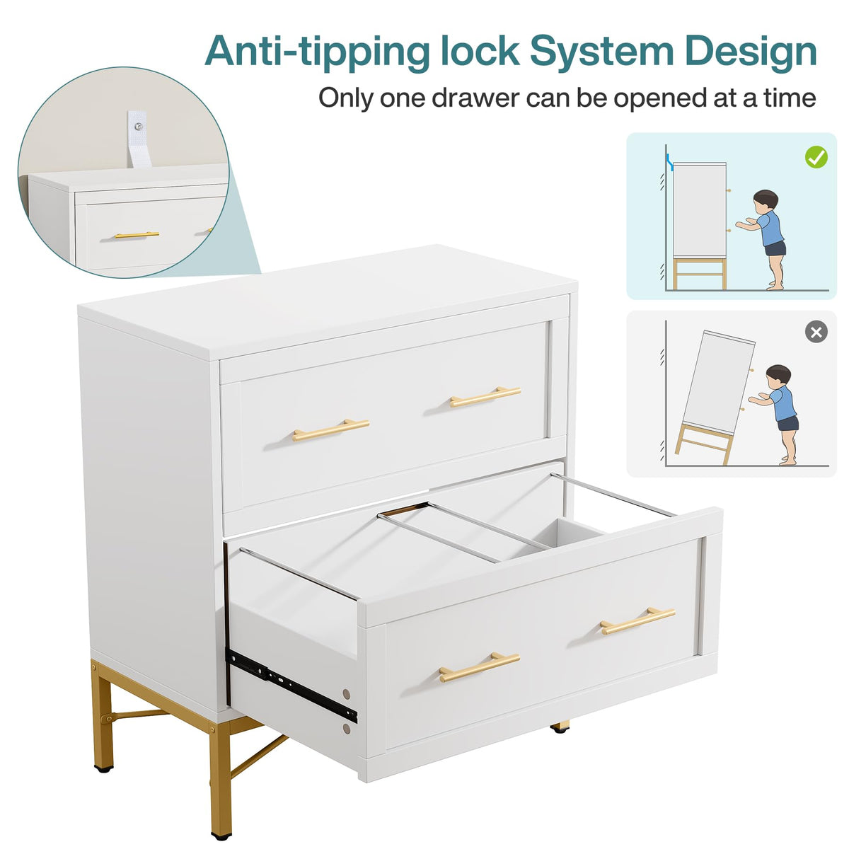 White 2 Drawer Wood File Cabinet T2326