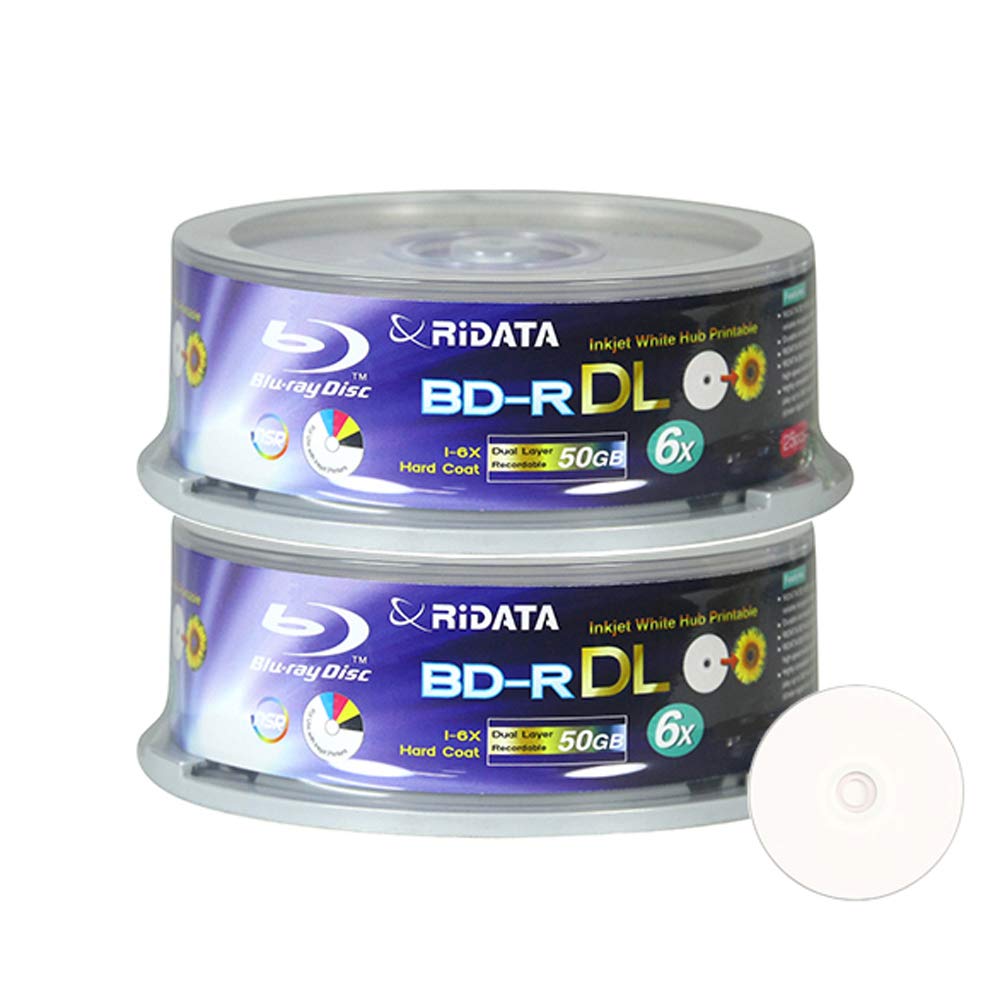 50 Pack BD-R DL Dual Layer 6X 50GB White Inkjet Printable Disc L340470