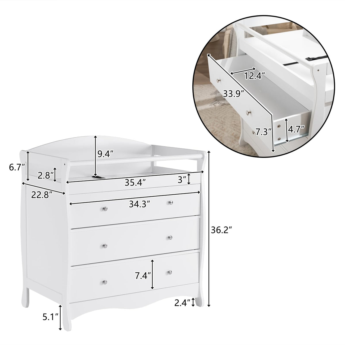 White Changing Table Dresser U2638