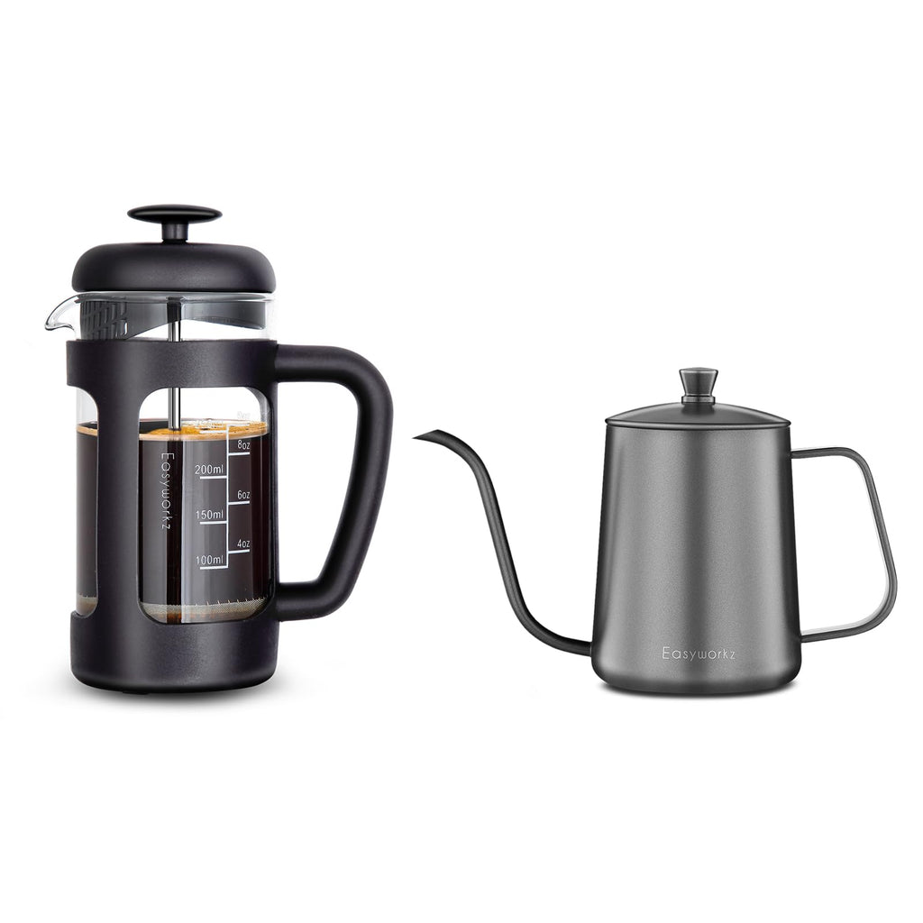 French Press and Gooseneck Pour Over Coffee Kettle 12 oz Stainless Steel Z6442