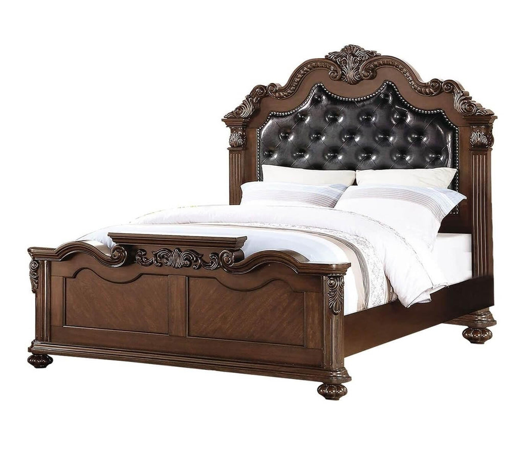 California King Faux Leather Tufted Cherry Wood Sleigh Bed Frame A852287