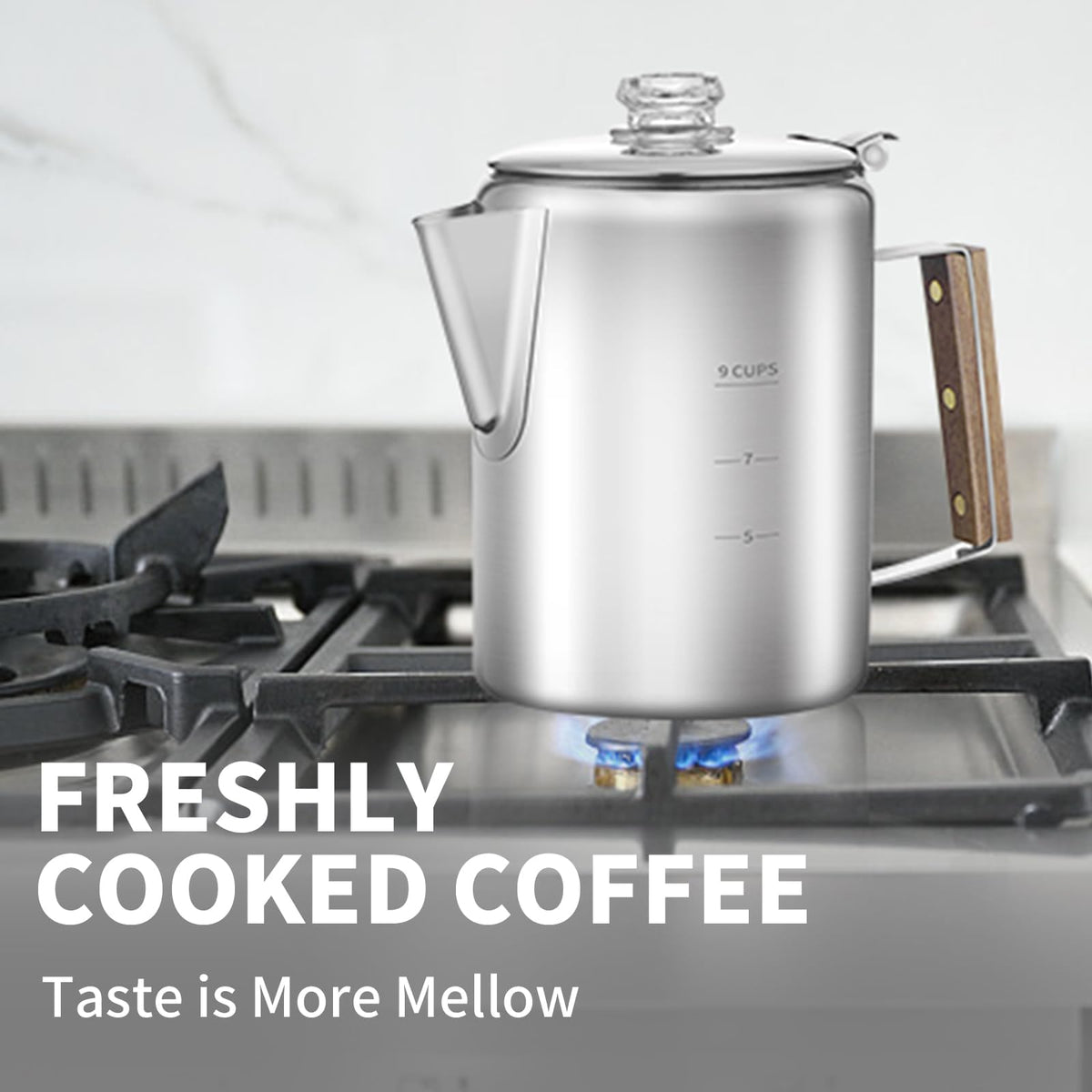 9 Cups Stainless Steel Coffee Percolator with 100pcs Coffee Filters U580