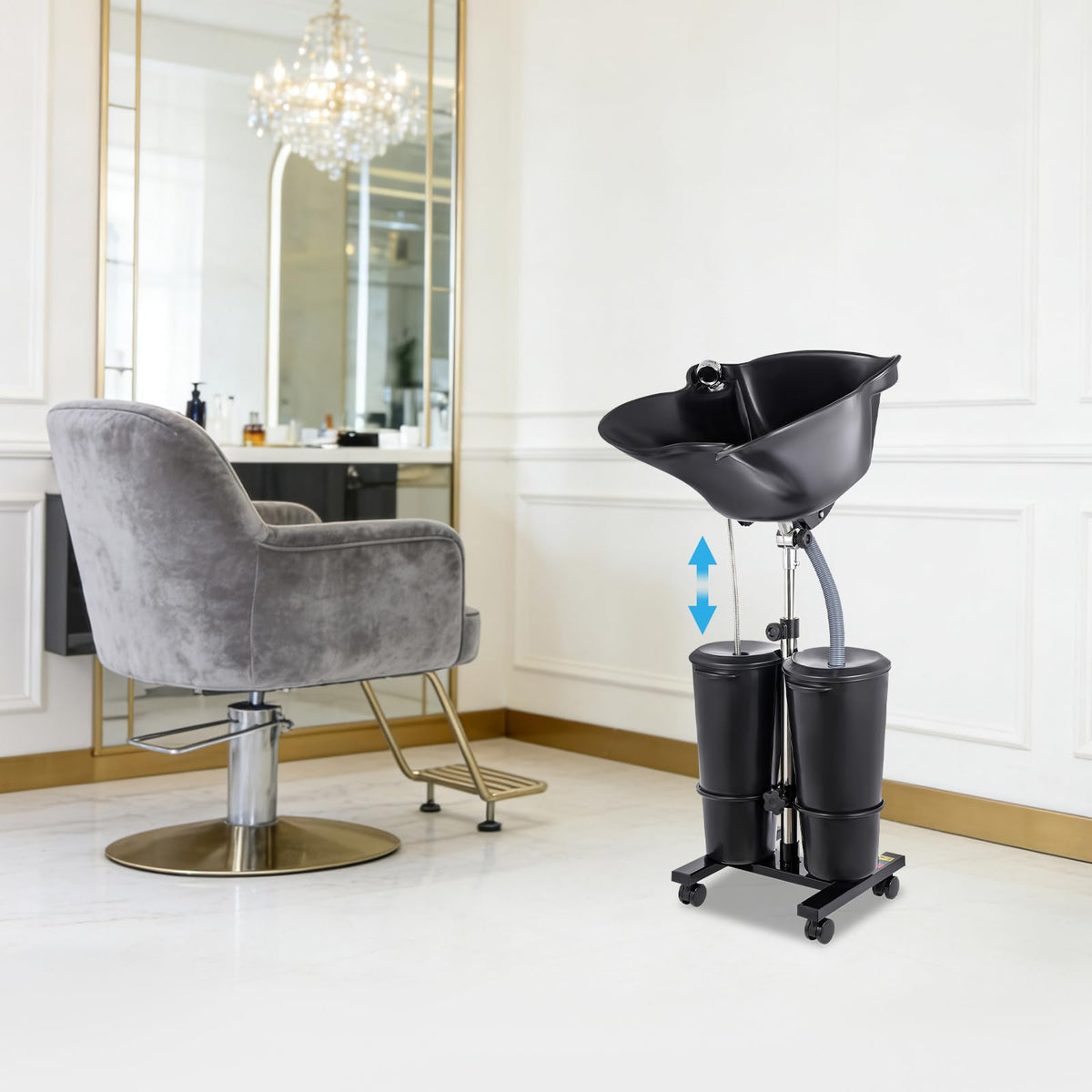 Portable Shampoo Bowl Electric Pump 2 Buckets Height Adjustable Q27861
