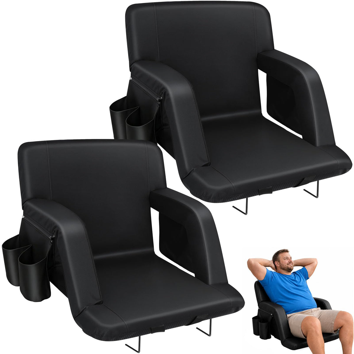 2 Pack Folding Stadium Seats with Back Support and Cushion G275