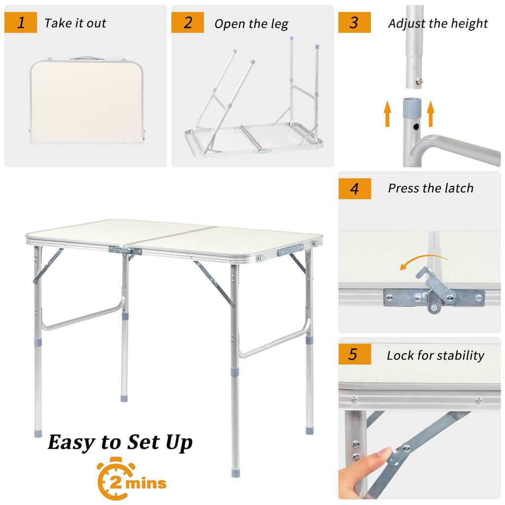 3FT Adjustable Height Aluminum Folding Camping Table X979