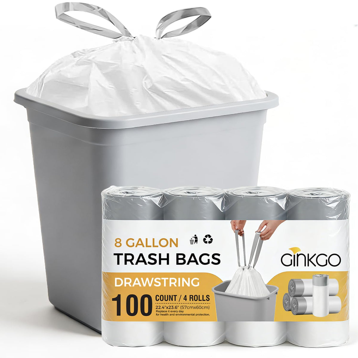8 Gallon Drawstring Trash Bags B68565