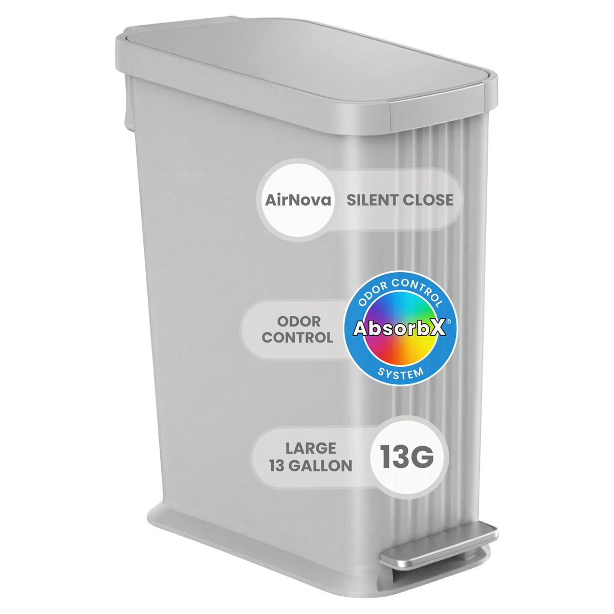 50 L Slim Step Pedal Kitchen Trash Can with Odor Filter O894