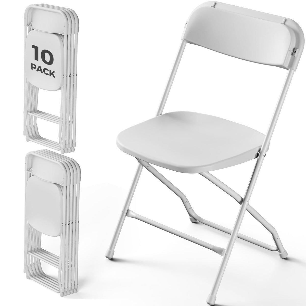 White 10 Pack Plastic Folding Chairs with Metal Frame I2657