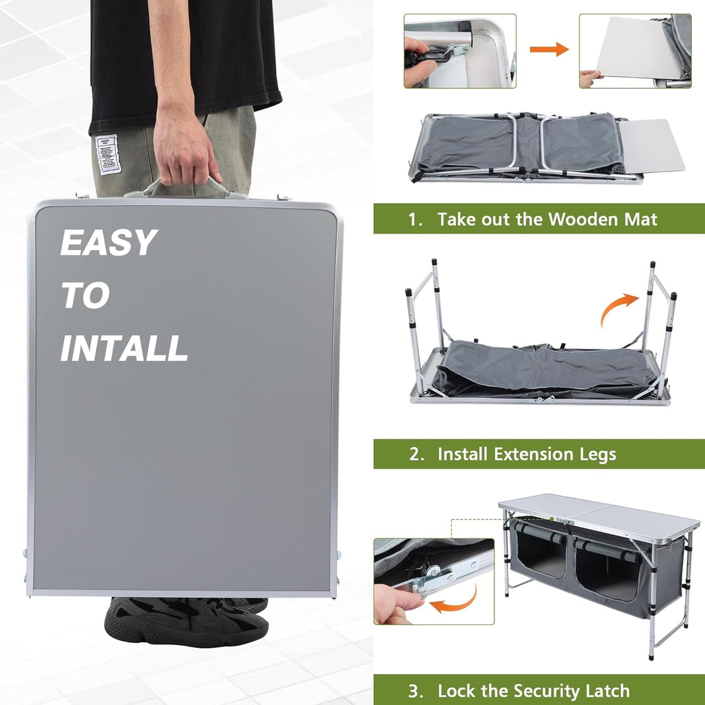 Camping Table with Storage Gray X81385