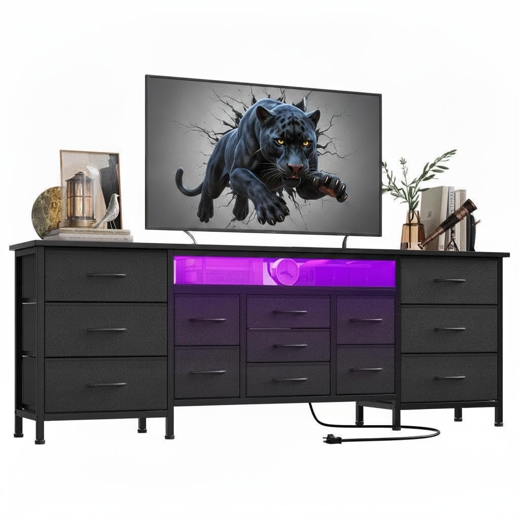 70 Inch Dresser TV Stand with Drawers and Outlet S252