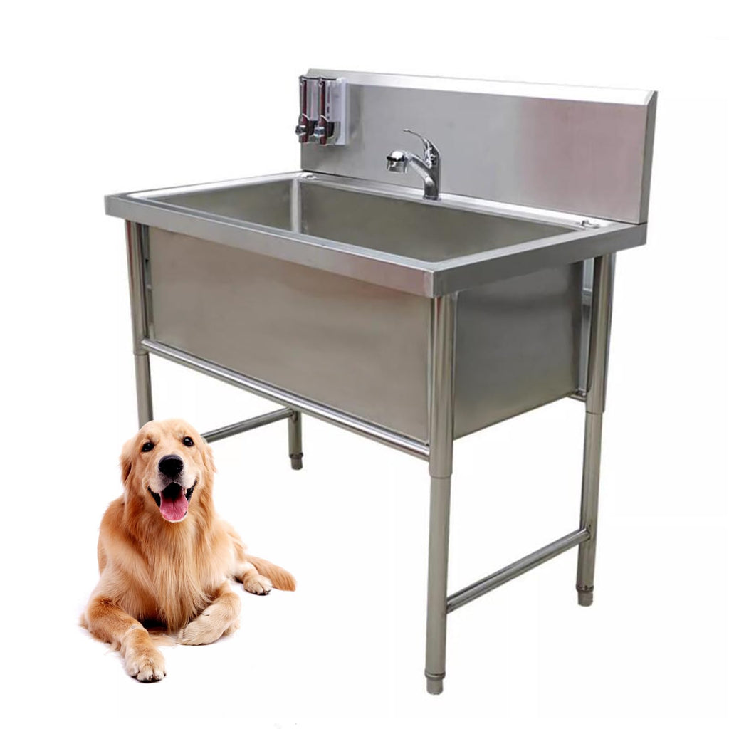 Stainless Steel Dog Grooming Tub with Stairs and Faucet B36002