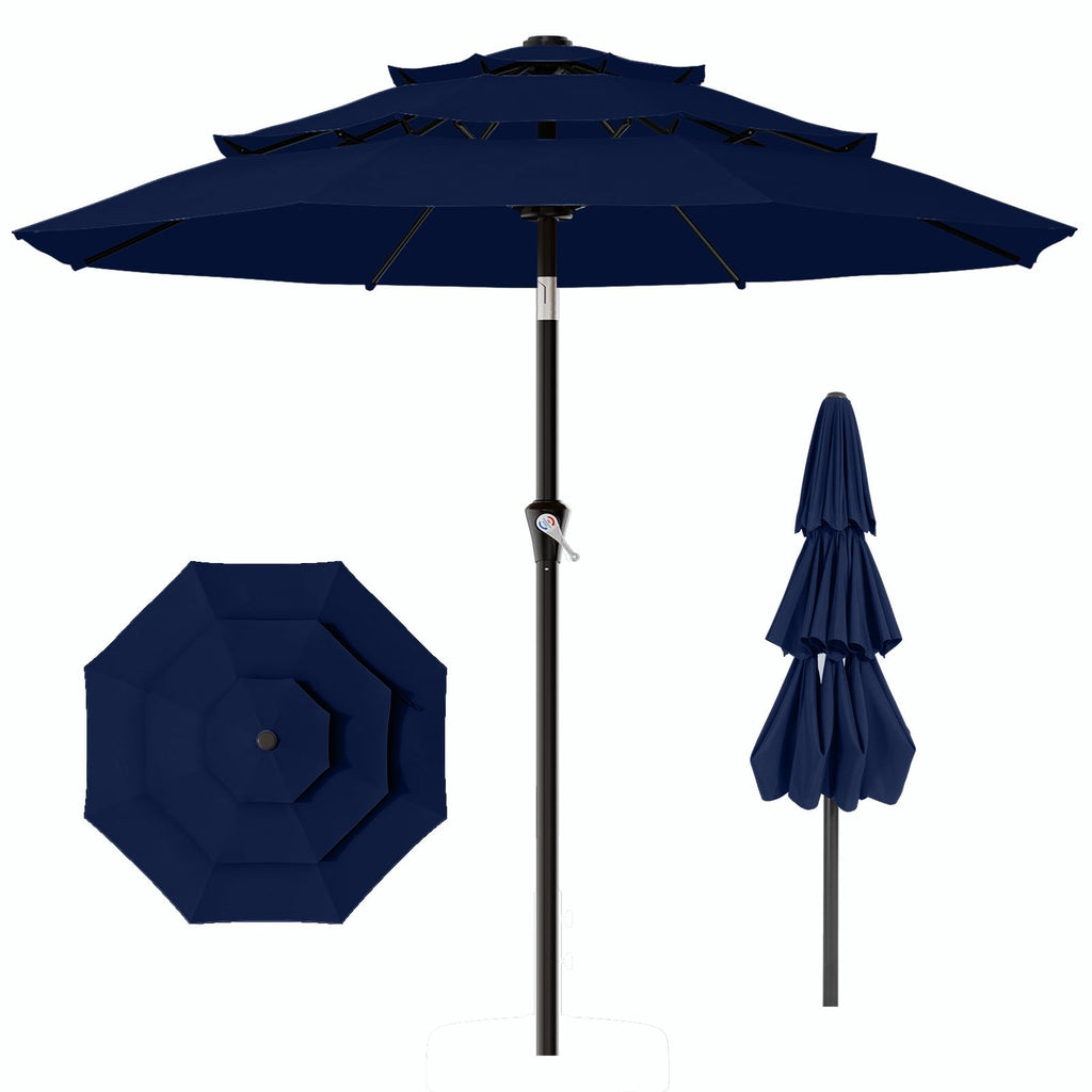 9ft 3-Tier UV Protection Windproof Patio Umbrella Q353376