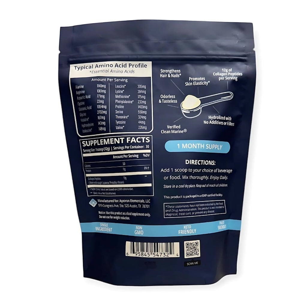 Hydrolyzed Marine Collagen Peptides Powder, Wild-Caught Fish, 30 Servings T201