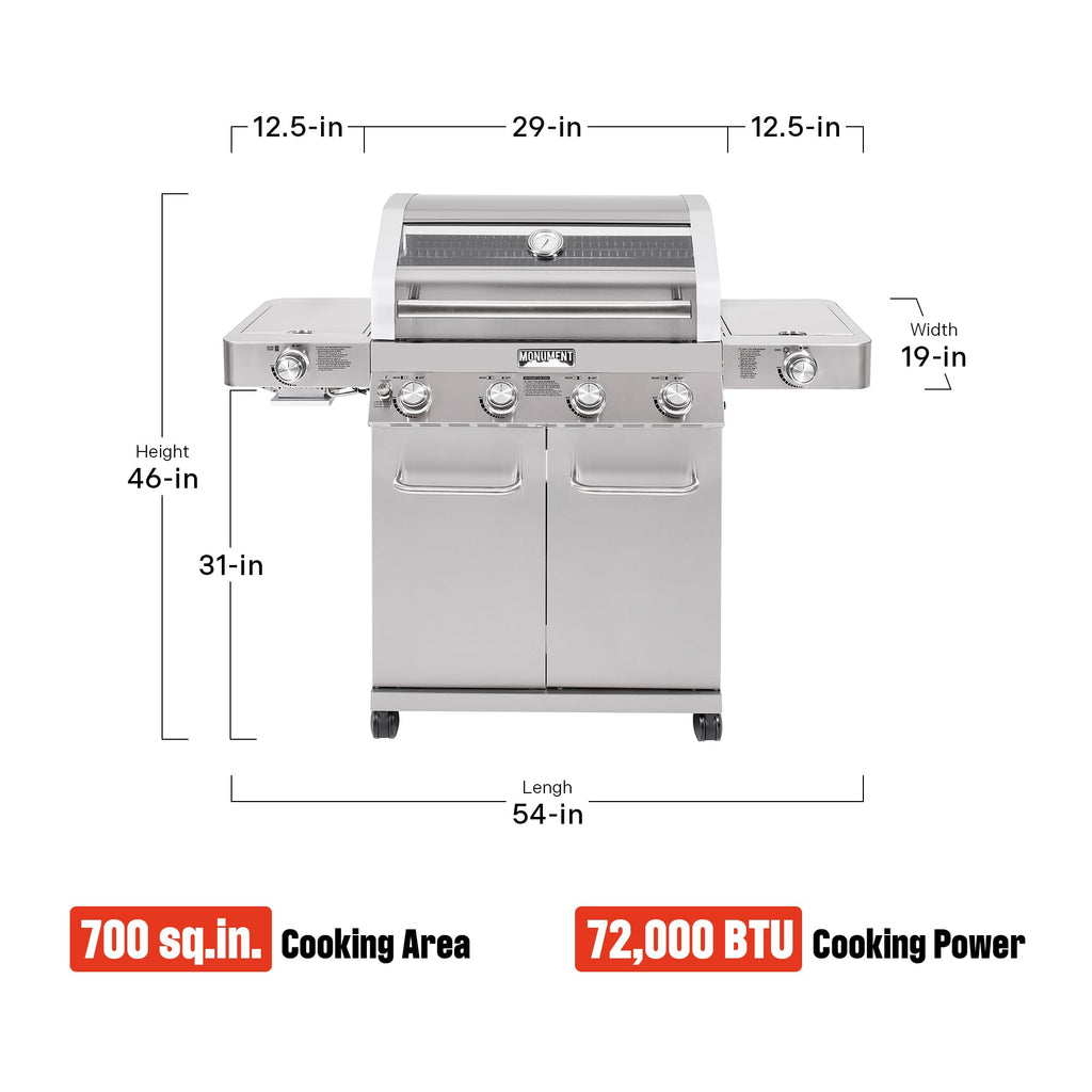 4-Burner Propane Gas Grill Stainless Steel with Side Burners U655