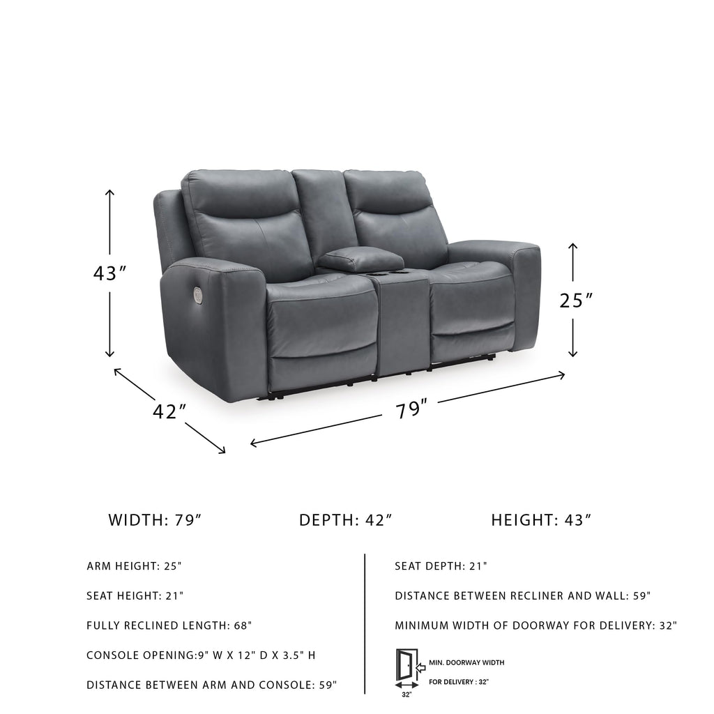 Gray Leather Match Power Reclining Loveseat with Console S235