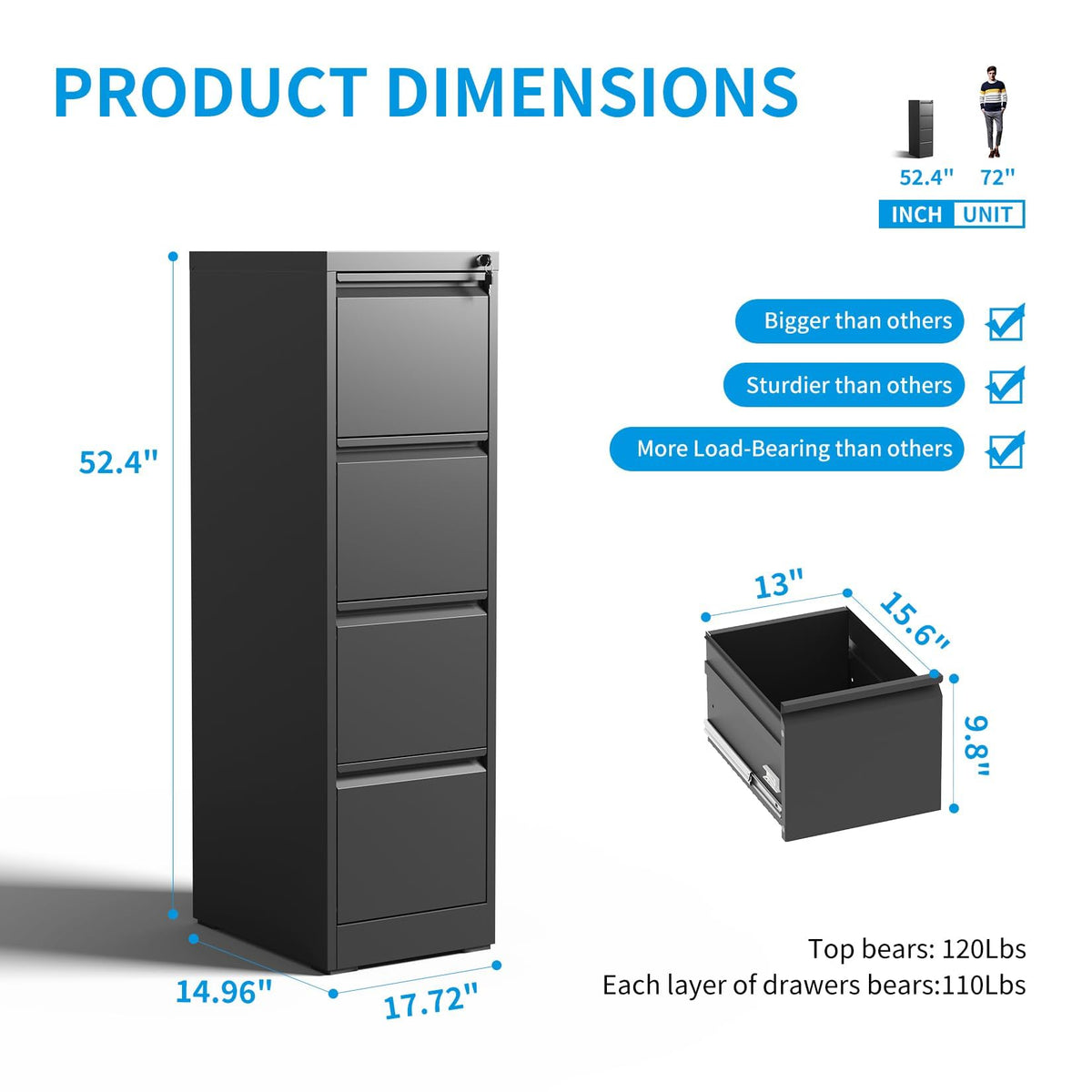 4 Drawer Metal File Cabinet with Lock U6288