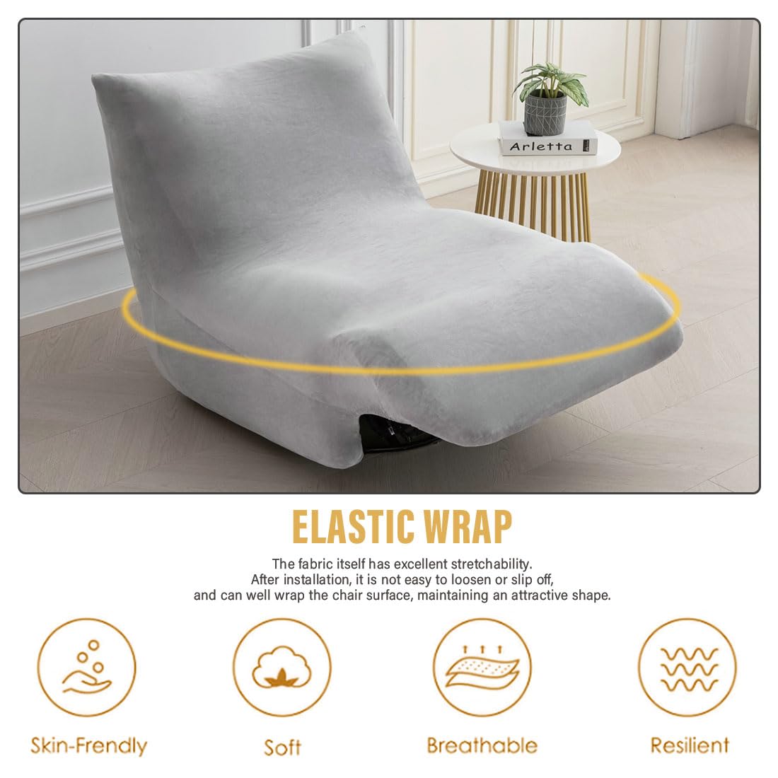 Light Gray Velvet Oversized Recliner Chair Cover F7252