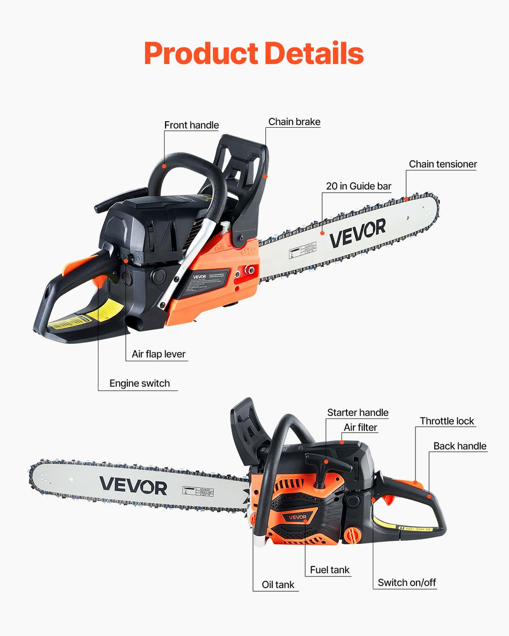 20 Inch 62CC Gas Powered Chainsaw N295
