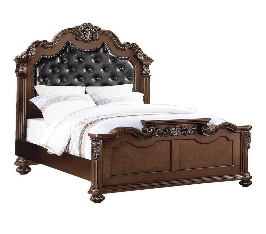 California King Faux Leather Tufted Cherry Wood Sleigh Bed Frame A852287