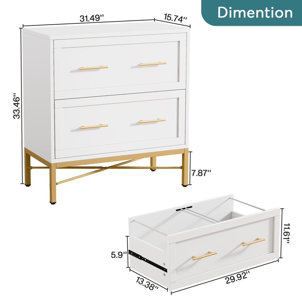 White 2 Drawer Wood File Cabinet T2326