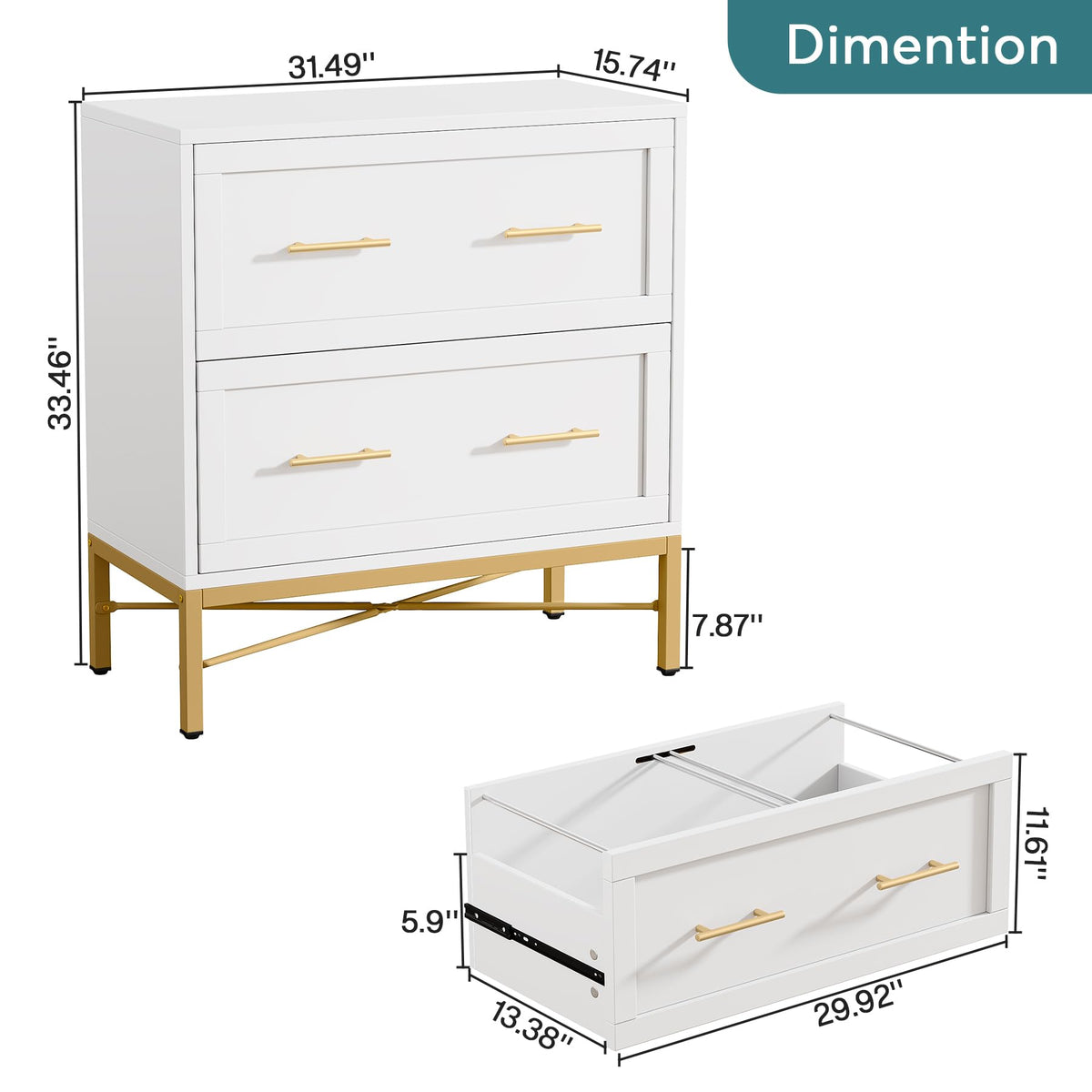 White 2 Drawer Wood File Cabinet T2326