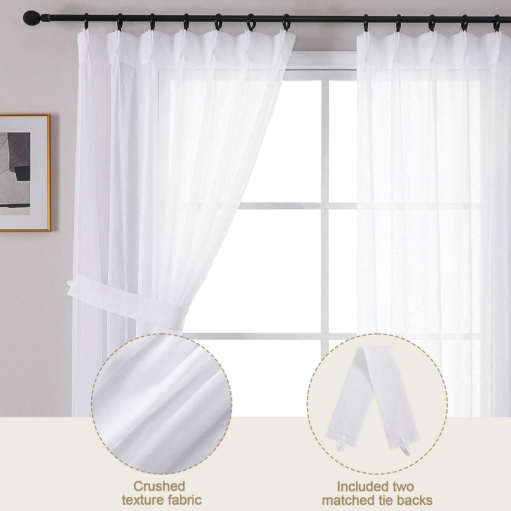 White Sheer Pinch Pleated Curtains 96 Inches 2 Panels I644