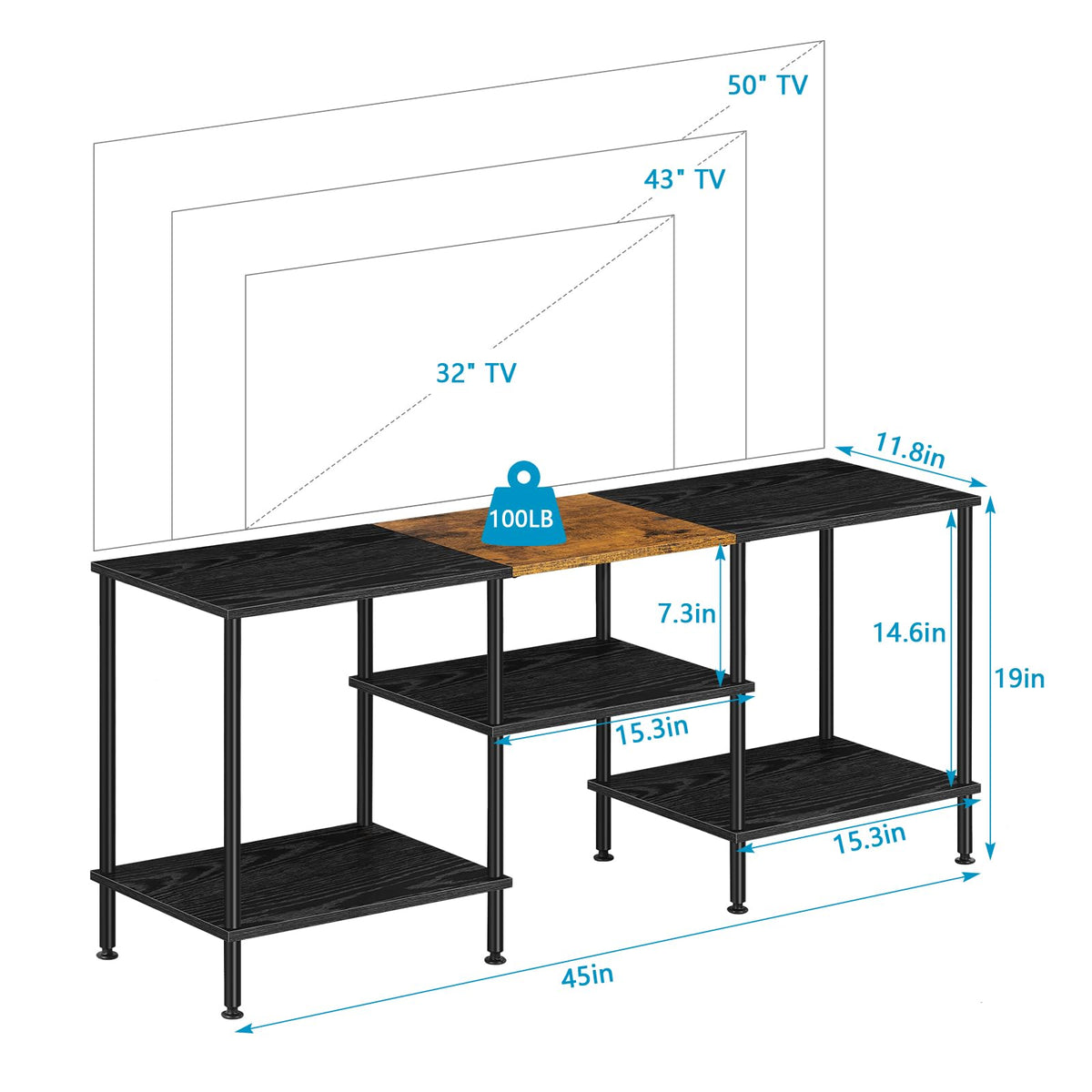 50 inch 3 Tier TV Stand with Storage Shelves M96608