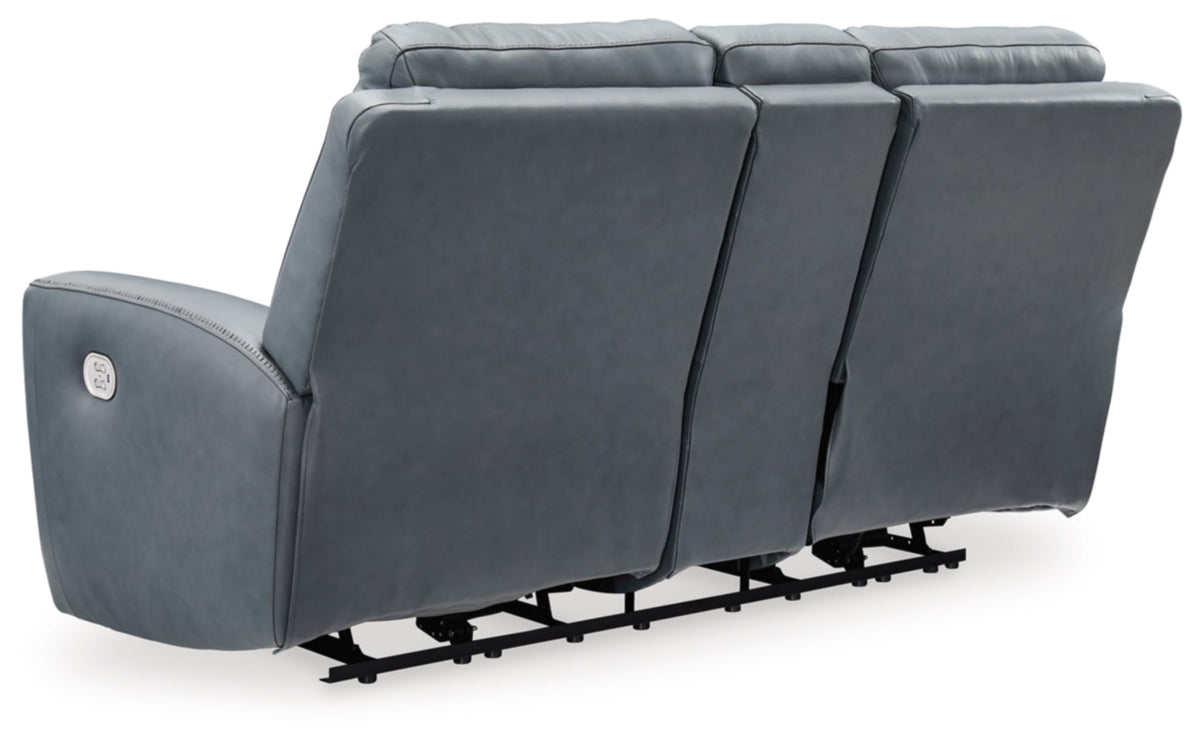 Gray Leather Match Power Reclining Loveseat with Console S235