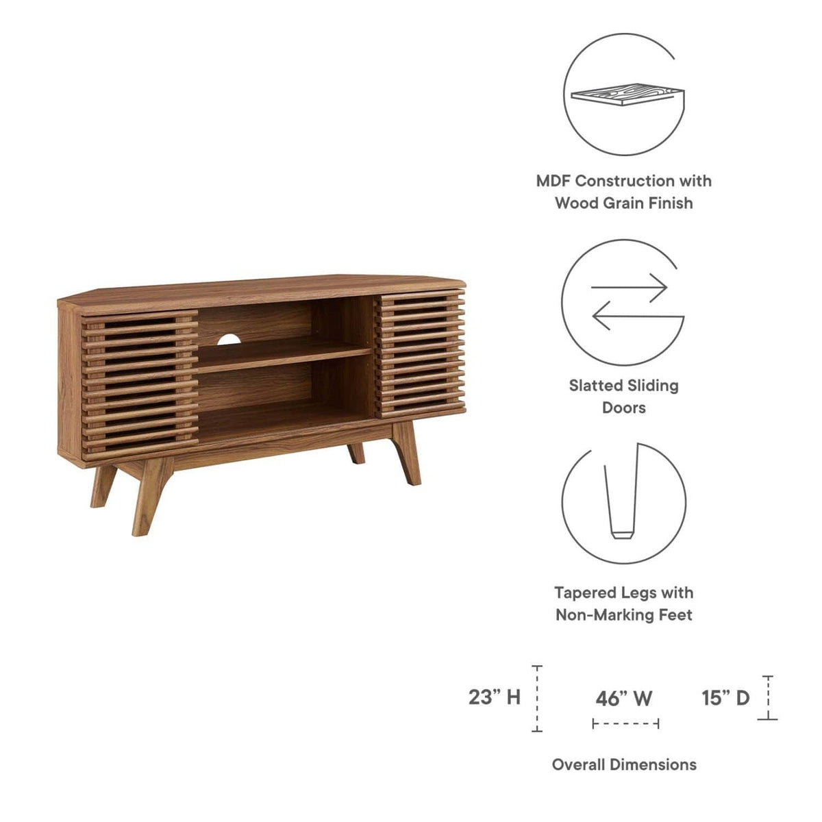 Mid-Century Modern Corner Media TV Stand G5958