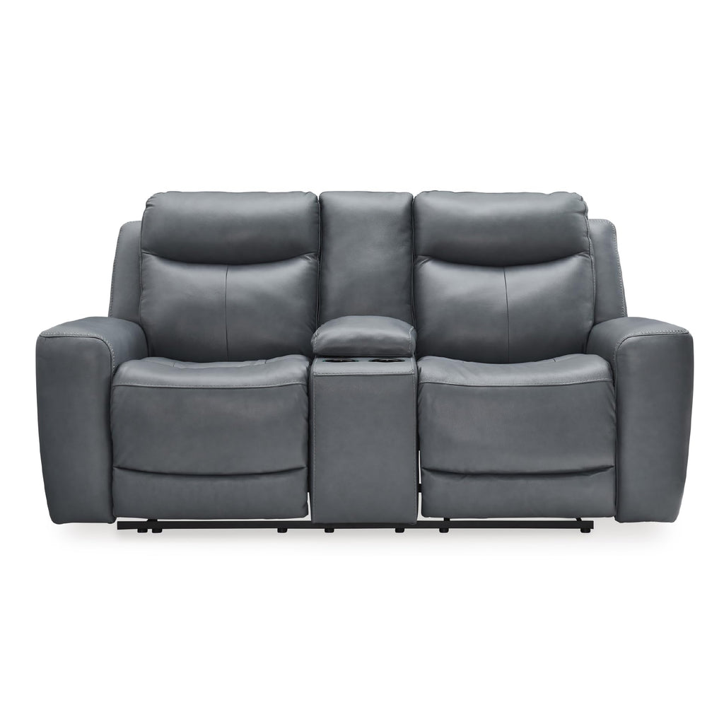 Gray Leather Match Power Reclining Loveseat with Console S235