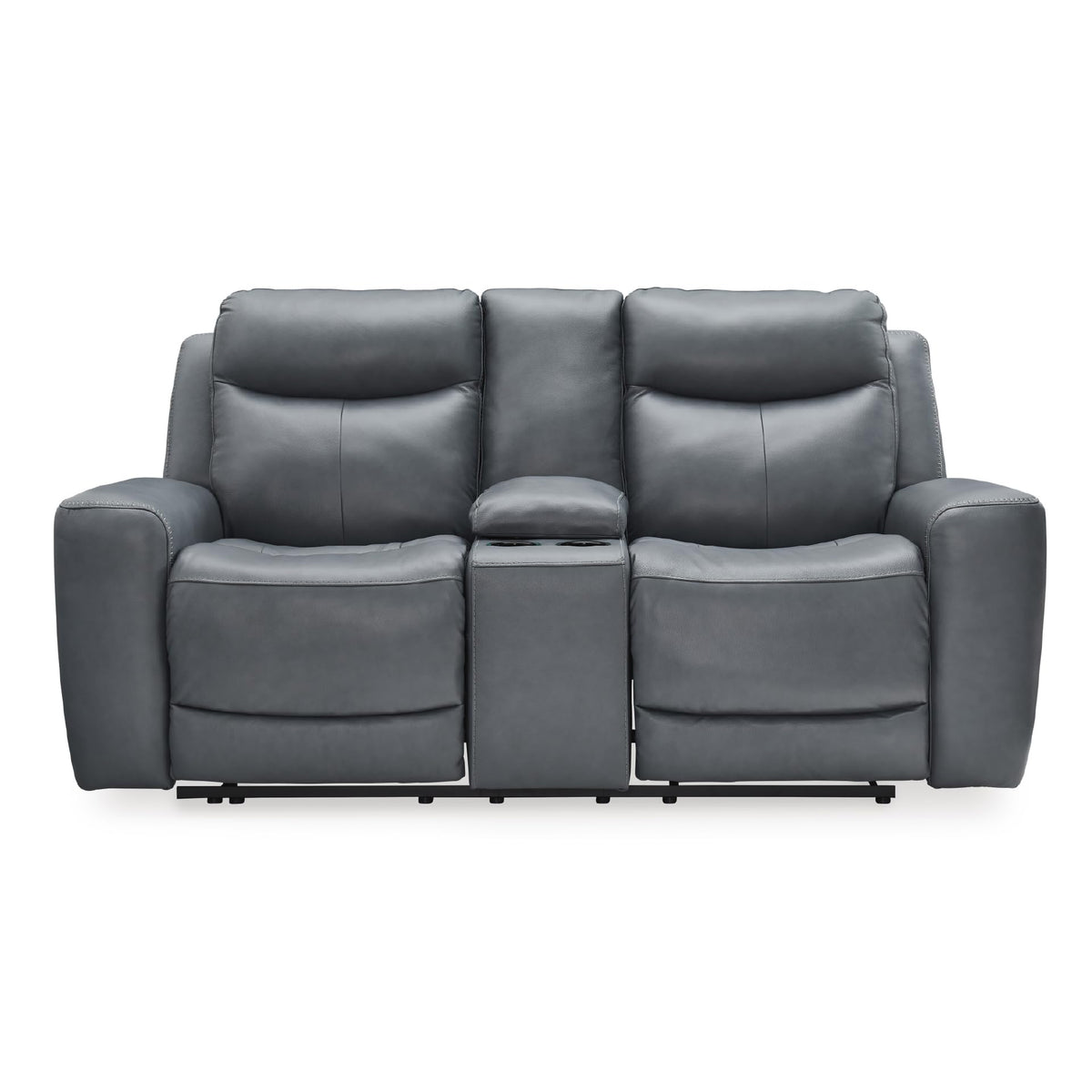 Gray Leather Match Power Reclining Loveseat with Console S235
