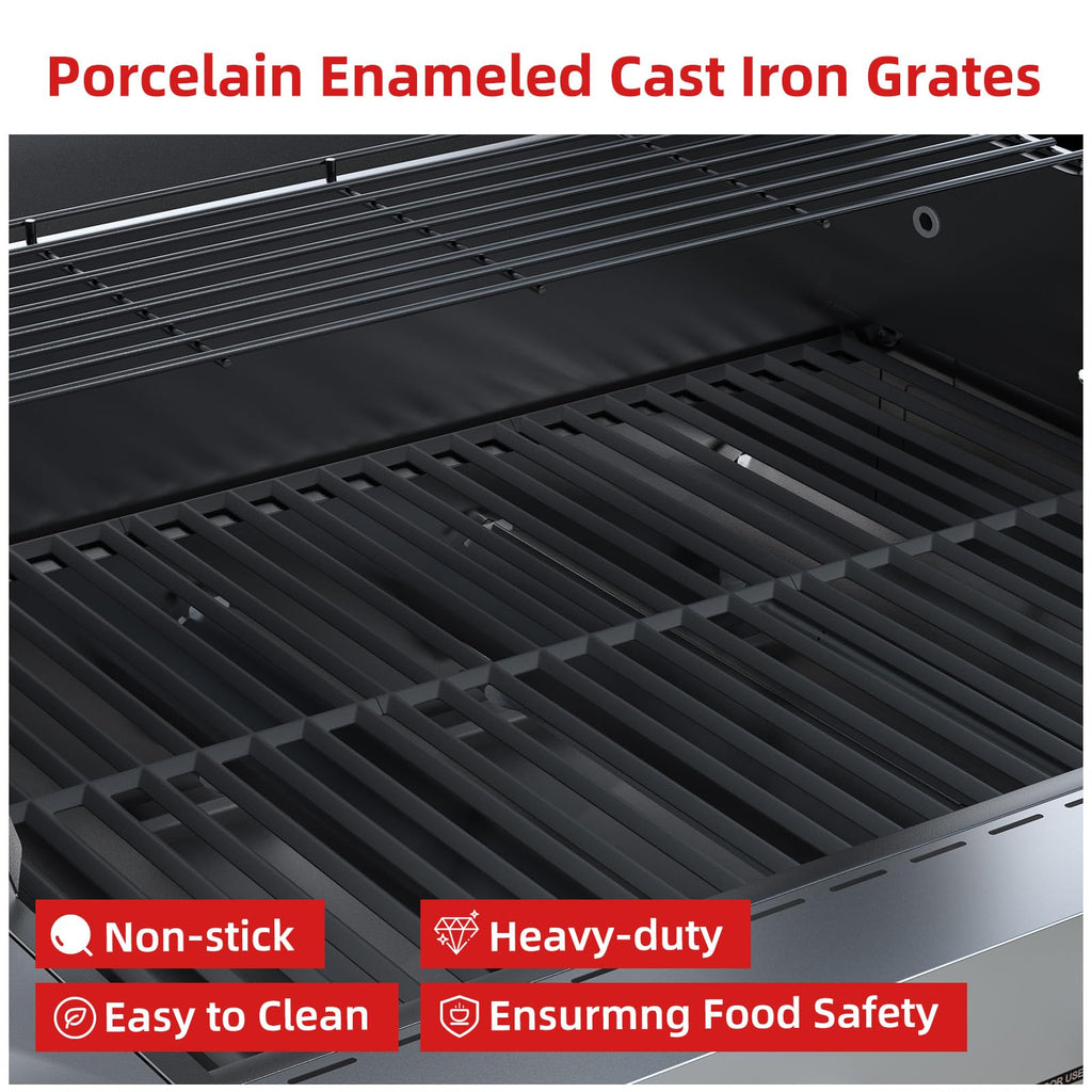 4 Burner Gas Grill with Side Burner and Wheels J792