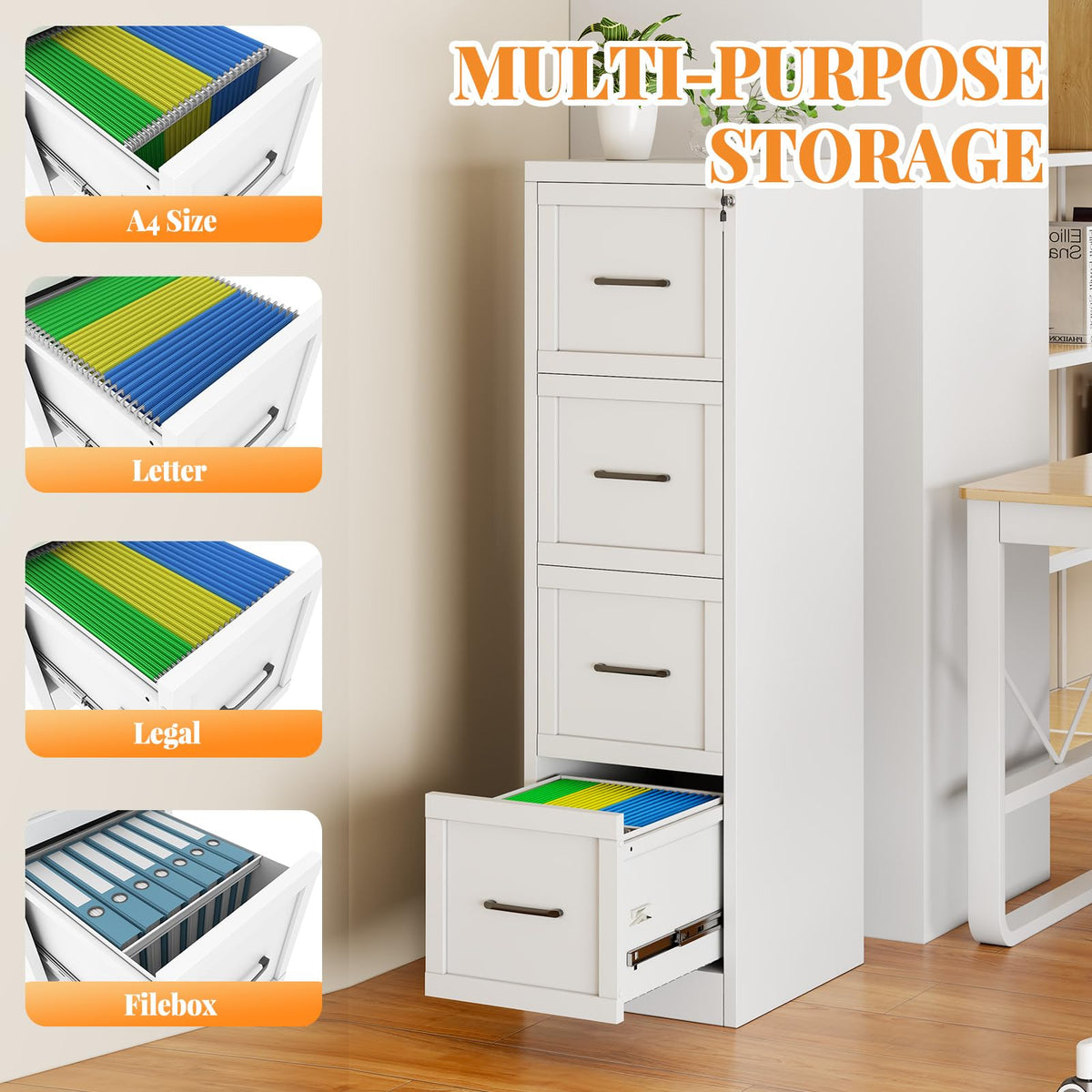 4 Drawer Metal File Cabinet with Lock T293