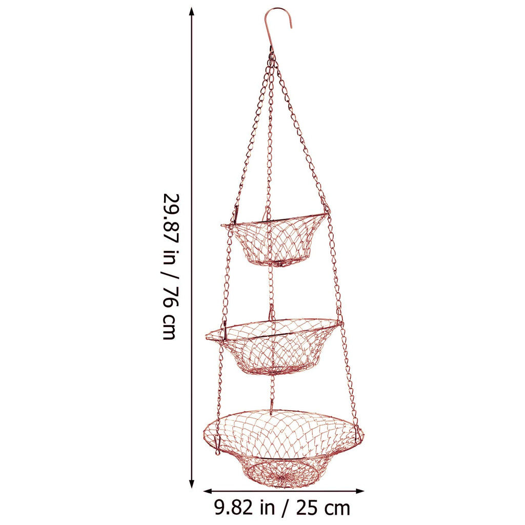 3-Tier Copper Foldable Wire Hanging Basket Z509