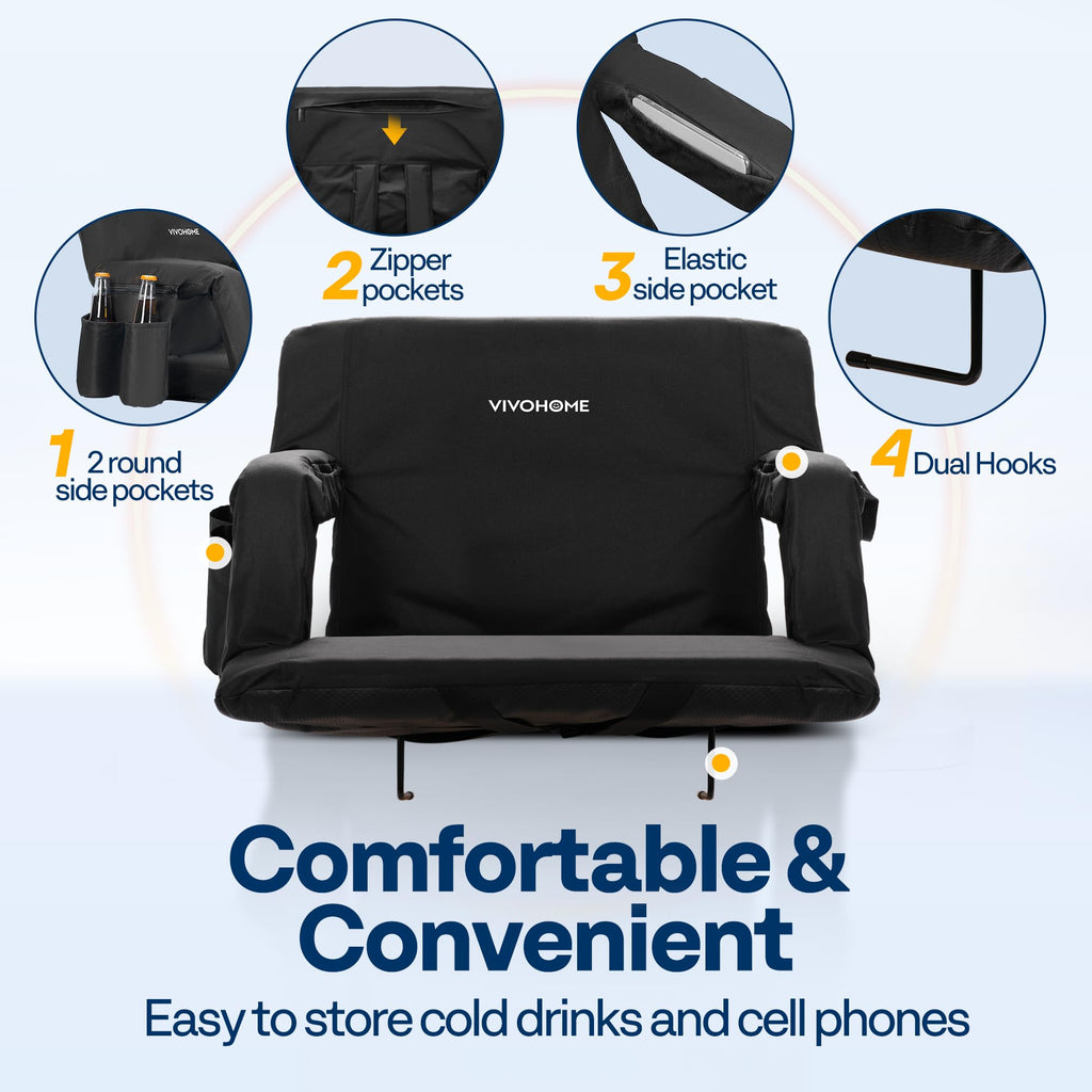 2 Pack Portable Padded Stadium Seats with Back Support and Cup Holder O54122