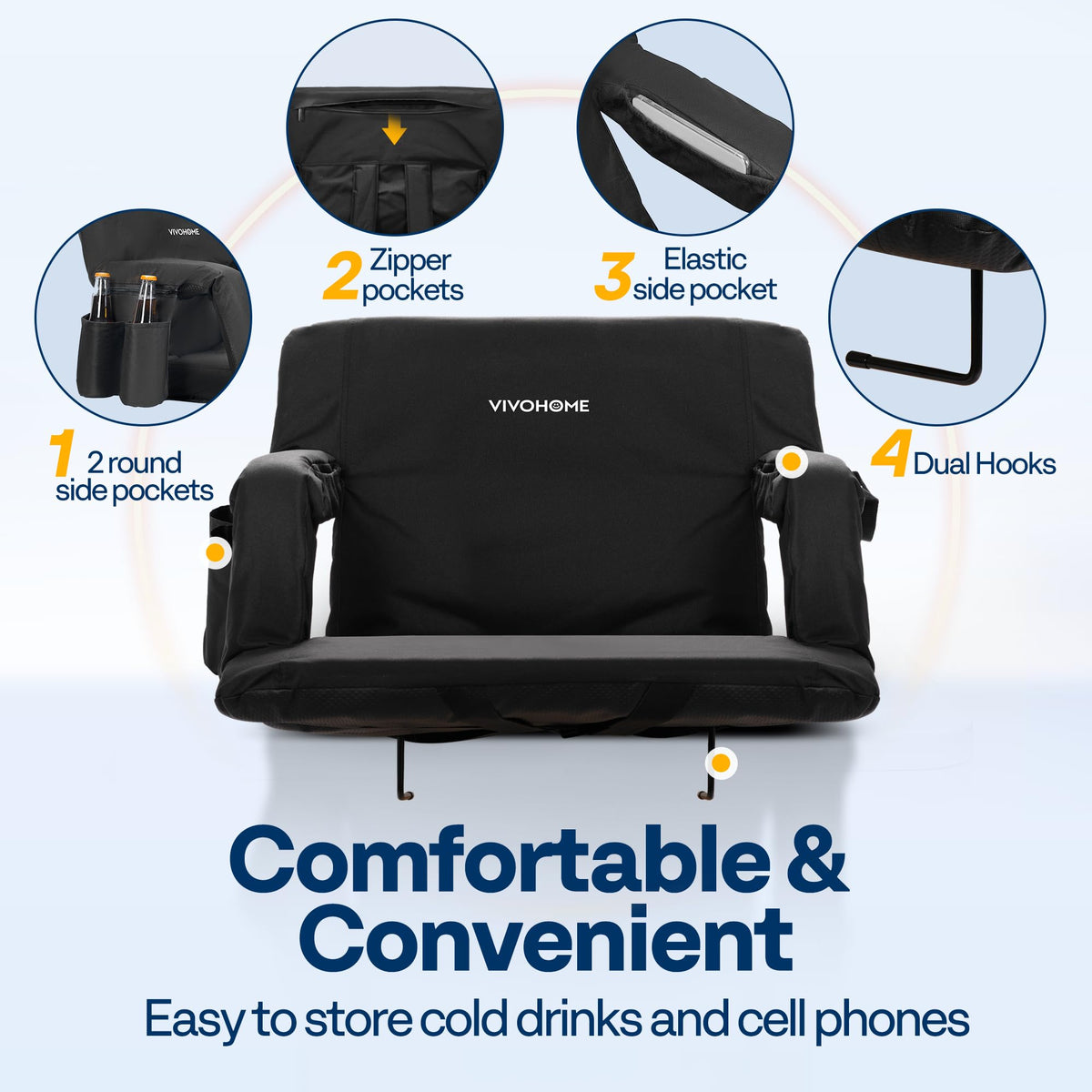 2 Pack Portable Padded Stadium Seats with Back Support and Cup Holder O54122