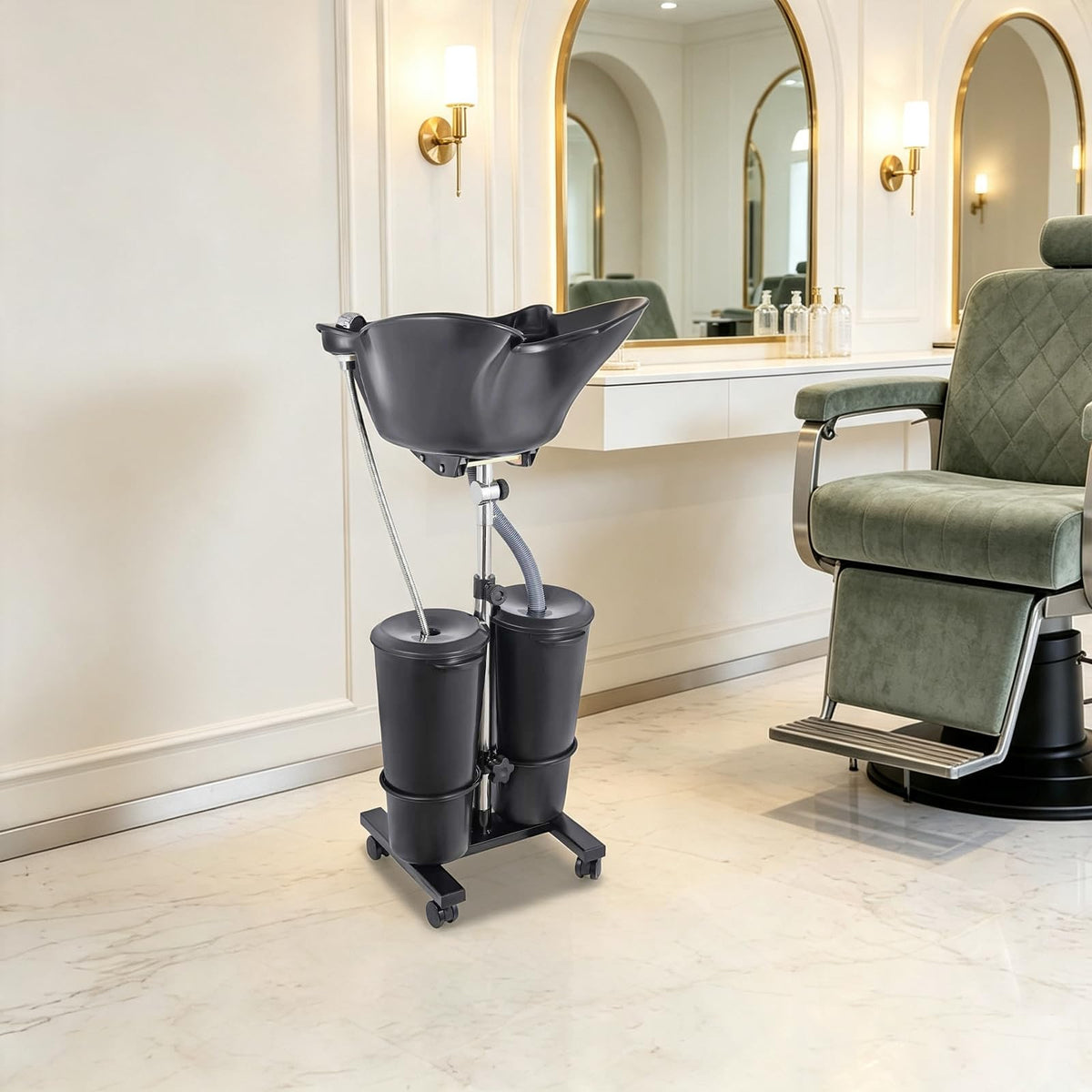 Portable Shampoo Bowl Electric Pump 2 Buckets Height Adjustable Q27861