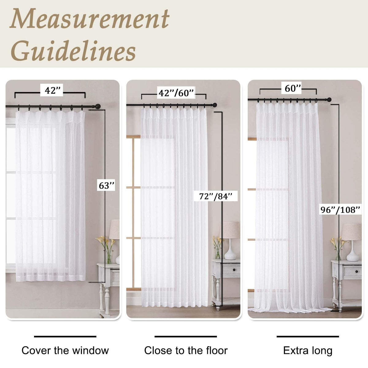 White Sheer Pinch Pleated Curtains 96 Inches 2 Panels I644