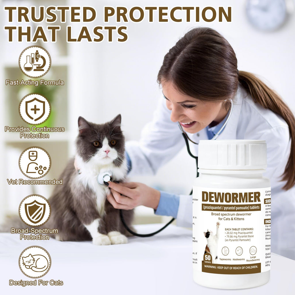 Broad-Spectrum Dewormer for Cats & Kittens, 50 Tablets Q908