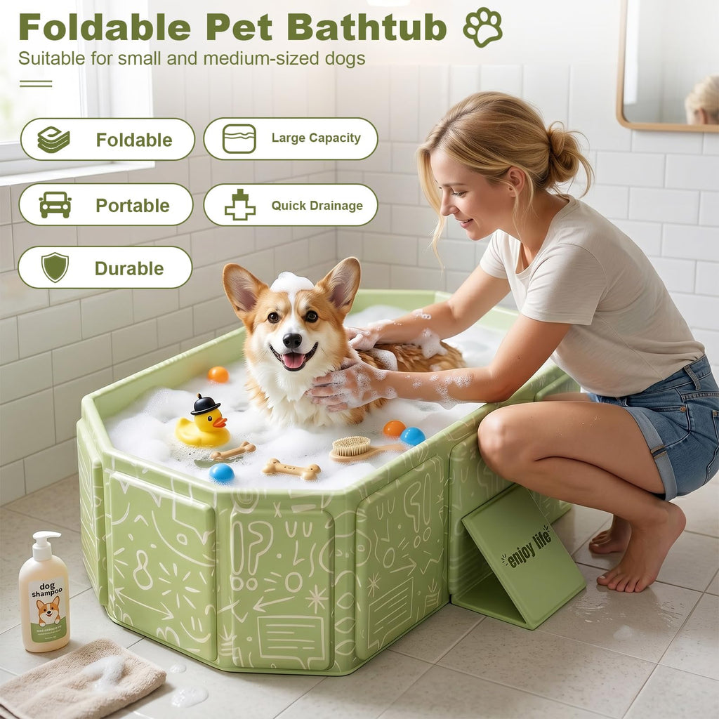 Foldable Dog Bathtub with Side Drain Plug B409920