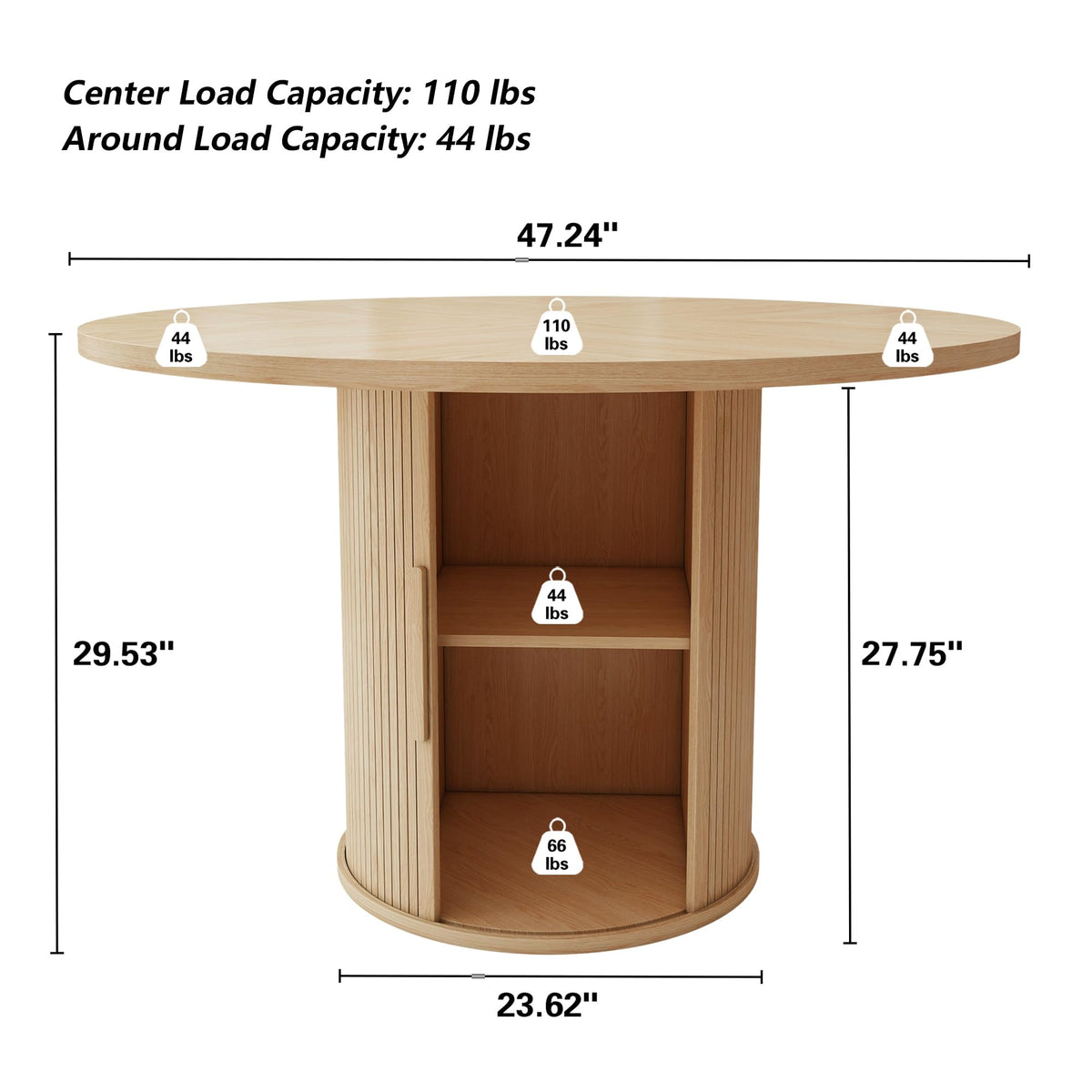47 inch Round Dining Table for 4 with 2-Layer Storage Shelf G5815